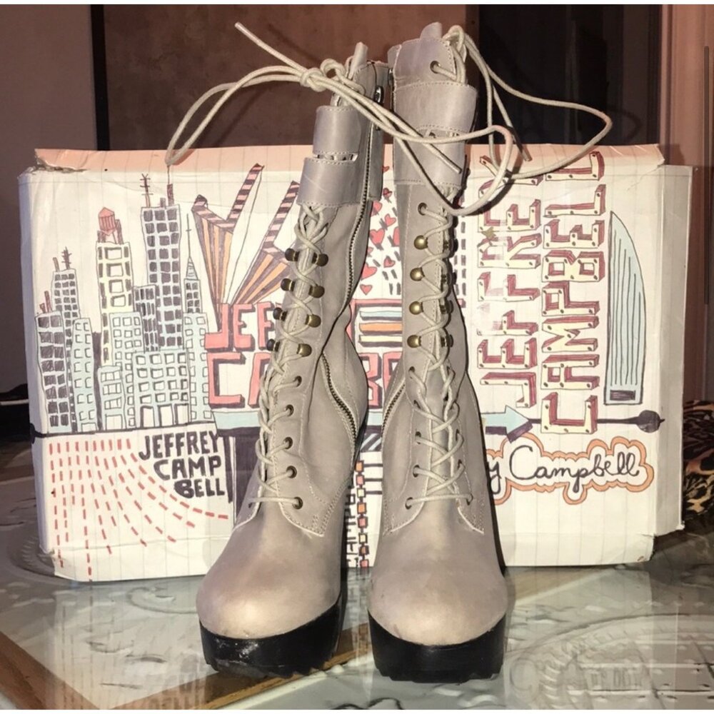Jeffrey Campbell Gray Lace-Up Military Platform Heel Boots 10| Grunge Whimsigoth - Picture 3 of 7